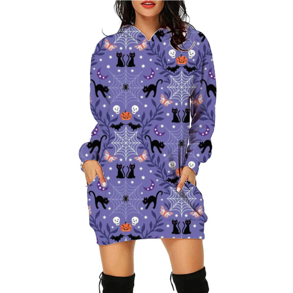 Halloween Print Long Hoodie With Pockets Sweater Long Sleeve Clothes Women - Image 3