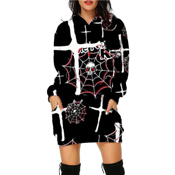 Halloween Print Long Hoodie With Pockets Sweater Long Sleeve Clothes Women - Image 2