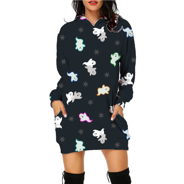 Halloween Print Long Hoodie With Pockets Sweater Long Sleeve Clothes Women - Image 4