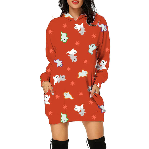 Halloween Print Long Hoodie With Pockets Sweater Long Sleeve Clothes Women - Image 6