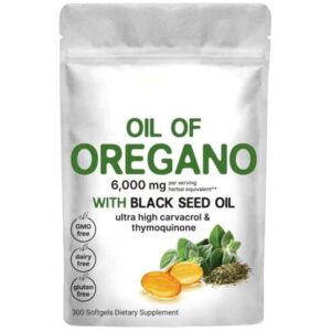Oil Of Oregano With Black Seed Oil 6000mg Organic Oregano Oil Capsules -Non-GMO, Gluten Free 300 Softgels